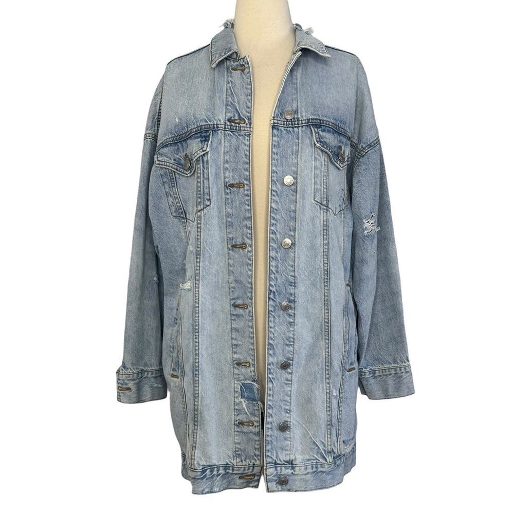Japanese TIGER Sunset Retro Distressed Denim Jacket Oversized Distressed Sz SP - Picture 4 of 13